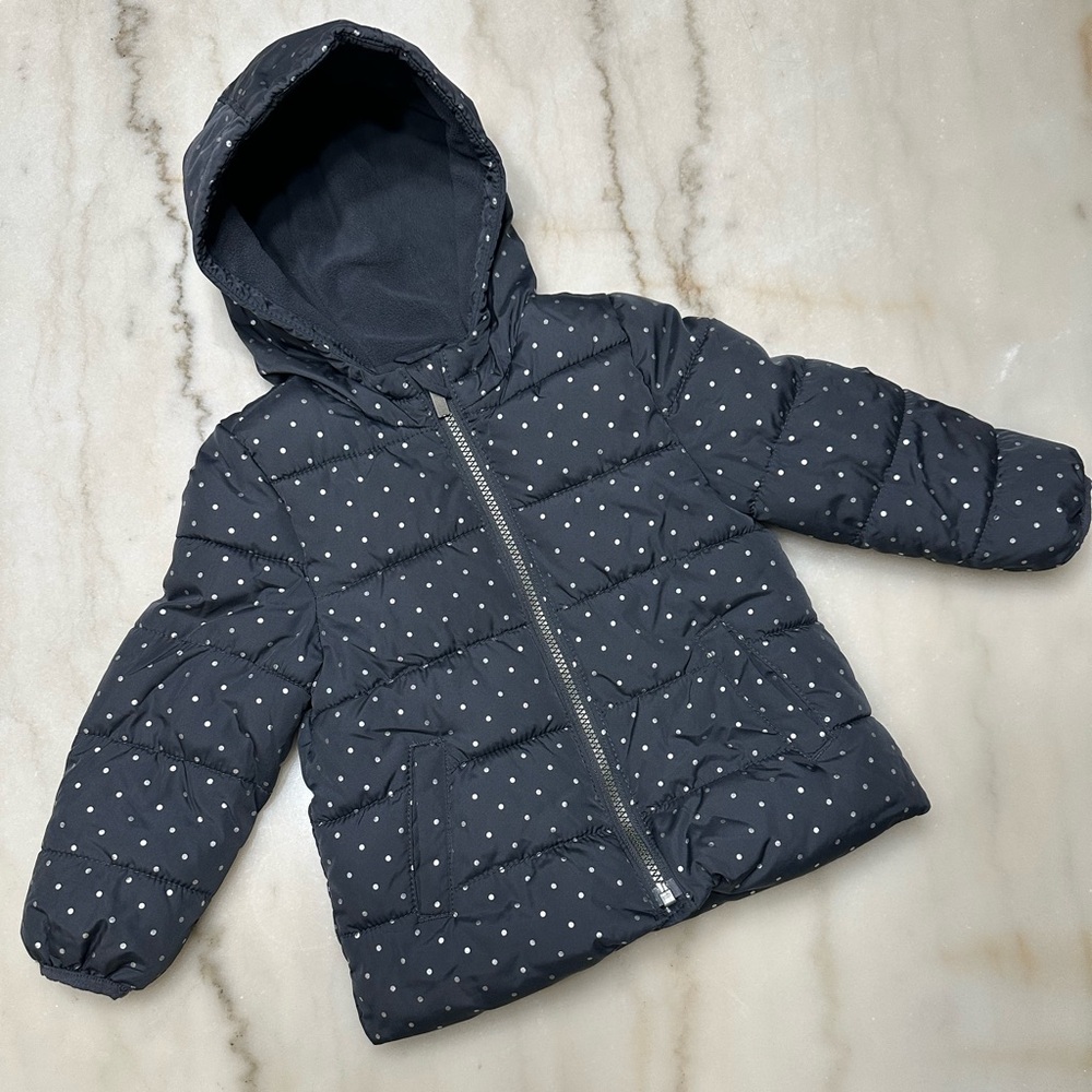OLD NAVY • Dark Gray Polka Dot Hooded Puffer Jacket - Toddler 3T
